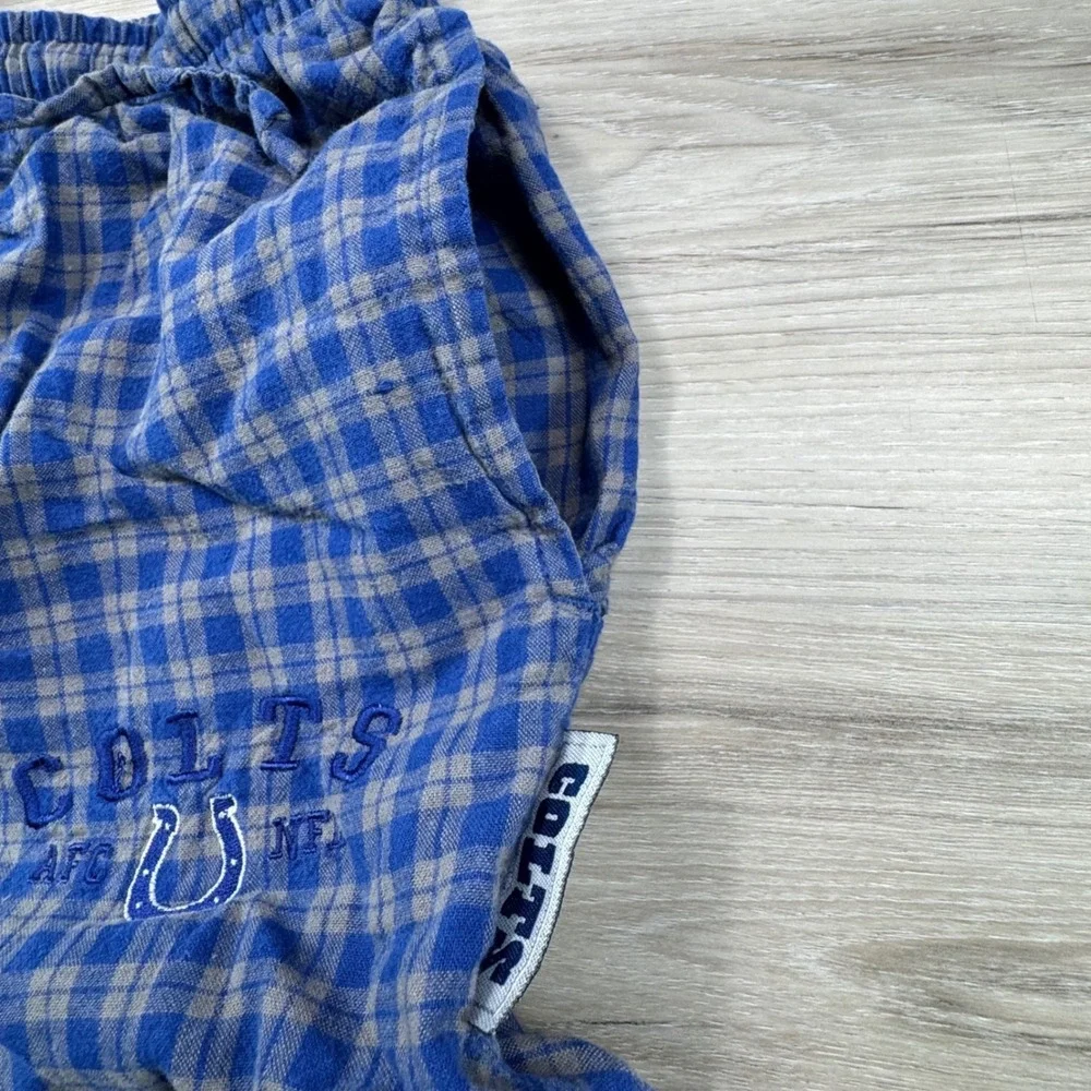 VINTAGE Indianapolis Colts NFL Plaid Flannel Pajama Pants Royal Blue Mens Small‎